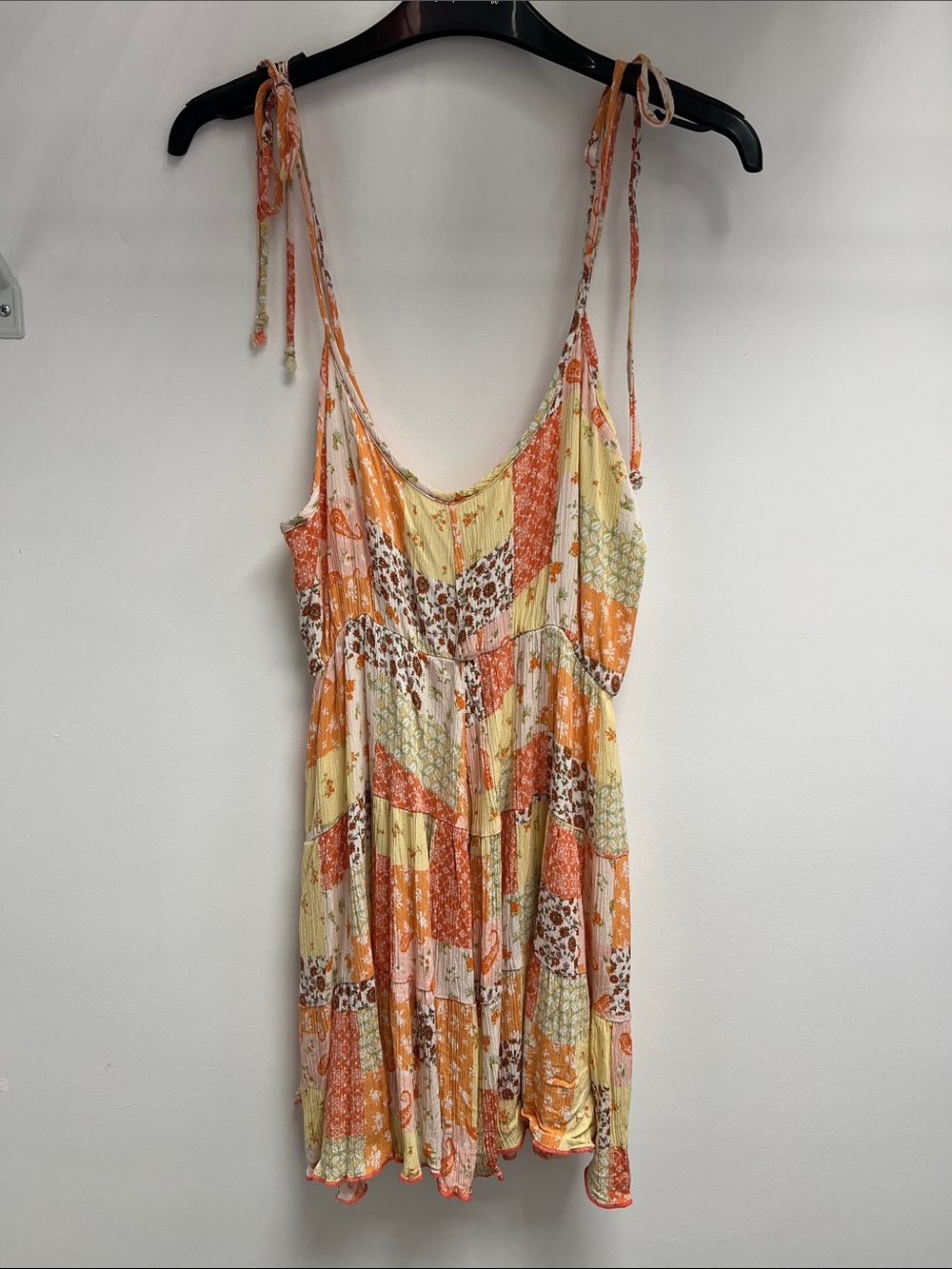 Altar'd State Orange Cream Patchwork Tie-Shoulder Mini Dress